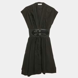 Alaia Black Poplin Japanese Leather Belted Dress S
