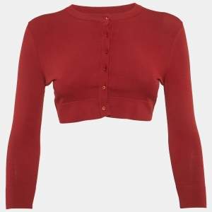 Pre Owned Alaia Burgundy Stretch Knit Crop Cardigan M