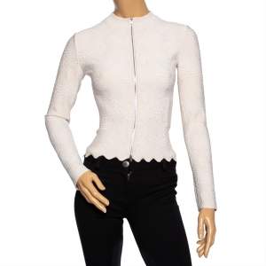 Alaia Cream Jacquard Lurex Knit Zip Front Cardigan S
