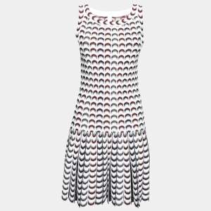 Pre Owned Alaia White Textured Knit Pleated Hem Sleeveless Crew Neck Dress M