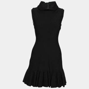 Pre Owned Alaia Black Textured Knit High Neck Pleated Hem Sleeveless Dress M