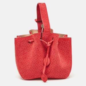 Alaia Red Suede Small Studded Rose Marie Bucket Bag
