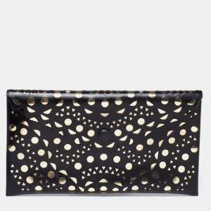 Alaia Black Lasercut Leather Envelope Clutch