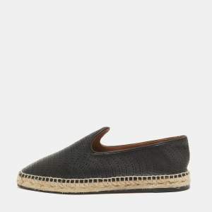 Alaia Black Perforated Leather Slip On Espadrille Flats Size 41