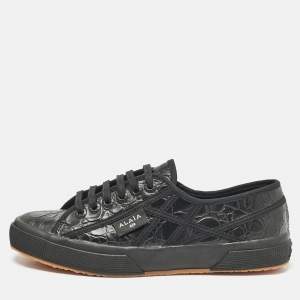 Alaia Black Croc Embossed Leather Superga Sneakers Size 40