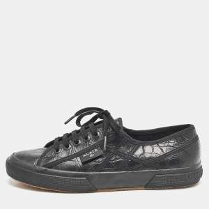 Alaia Black Croc Embossed Leather Superga Low Top Sneakers Size 42
