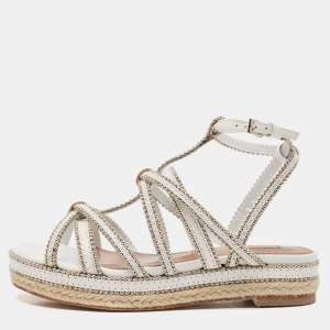 Alaia White Leather Studded Strappy Espadrille Sandals Size 37