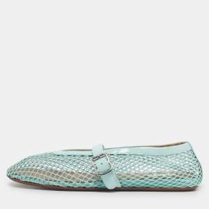 Pre Owned Alaia Blue Mesh and Patent Leather Fishnet Ballet Flats Size 38