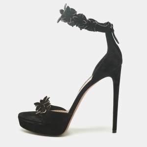 Pre Owned Alaia Black Suede Platform Ankle Strap Sandals Size 41