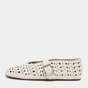 Pre Owned Alaia White Leather Vienne Ballet Flats Size 38