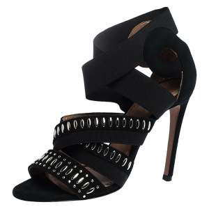 Alaia Black Studded Suede Cross Strap Peep Toe Sandals Size 36