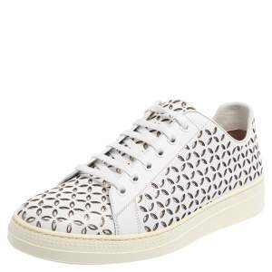 Alaia White Laser Cut Leather Low Top Sneakers Size 40