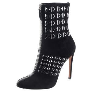 Pre Owned Alaia Black Laser Cut Suede Mid Calf Boots Size 38.5
