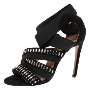 Pre Owned Alaia Black Studded Suede Cross Strap Open Toe Ankle Sandals Size 36