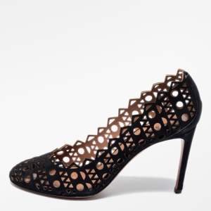 Alaia Black Suede Laser-Cutout Pumps Size 39