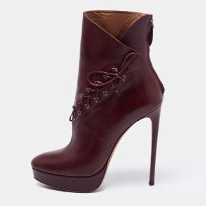 Pre Owned Alaia Burgundy Leather Ankle Boots Size 40
