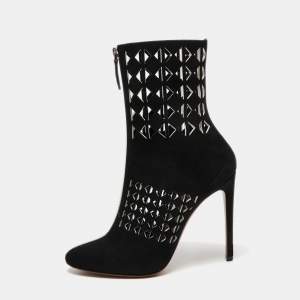 Alaia Black Suede Cutout Front Zip Ankle Boots Size 38.5