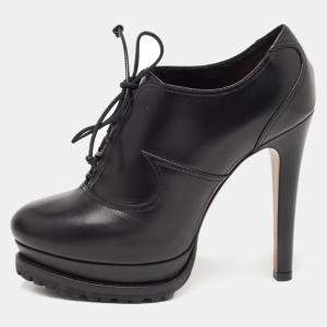 Alaia Black Leather Lace Up Platform Booties Size 38