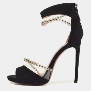 Alaia Black Suede And Pvc Bead Embellished Ankle Strap Sandals Size 38.5