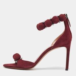 Alaia Burgundy Suede Leather Chamois Bombe Ankle Cuff Sandals Size 37