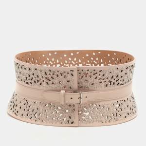 Alaia Light Pink Laser Cut Leather Corset Belt 70CM