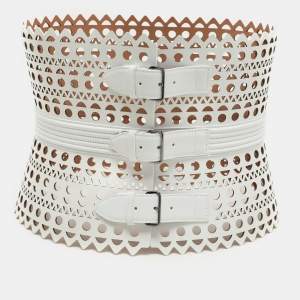 Alaia White Leather Vienne Corset Belt 75CM