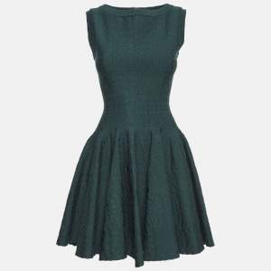 Alaia Green Wool Blend Knit Sleeveless Flared Mini Dress S