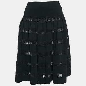 Alaia Black Sheer Stripe Knit Flared Short Skirt L