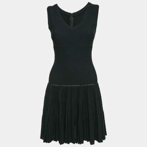 Alaia Black Wool Blend Knit Pleated Short Dress M