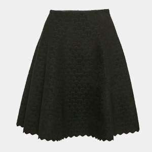 Alaia Black Velvet Jacquard Flared Scallop Mini Skirt M