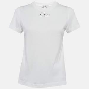 Alaia White Logo Embroidered Cotton T-Shirt M