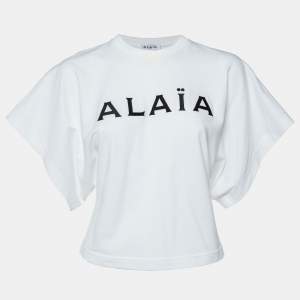 Alaia White Logo Embroidered Cotton T-Shirt S