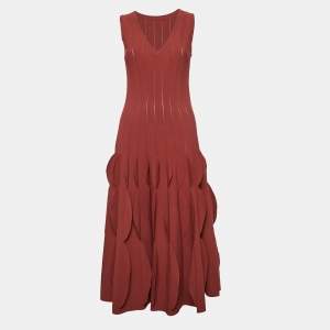 Alaia Rust Brown Patterned Jersey Sleeveless Midi Dress M