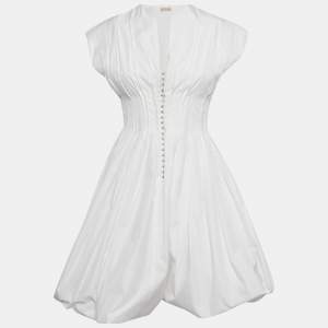 Alaia White Poplin Pleated Corset Mini Dress M