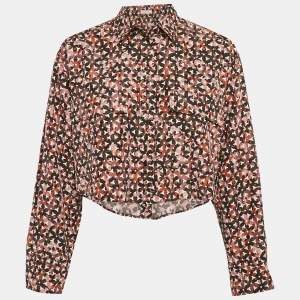 Alaia Pink Abstract Print Silk Cropped Shirt M