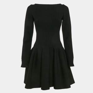 Alaia Black Patterned Wool Blend Knit Full Sleeve Mini Dress M