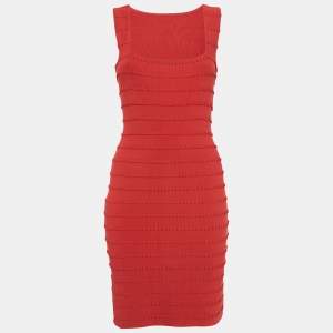 Alaia Red Patterned Jersey Sleeveless Mini Dress L
