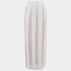 Alaia White Patterned Knit Long Skirt S