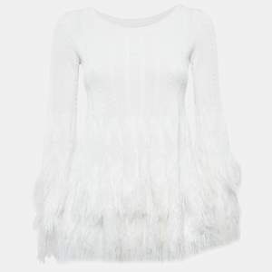 Alaia White Textured Knit Fray Detail Top M