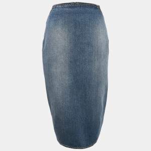 Alaia Blue Washed Denim Zip-Up Midi Skirt M