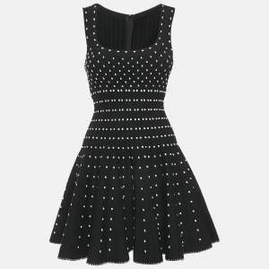 Alaia Black Dotted Lurex Knit Flared Mini Dress S