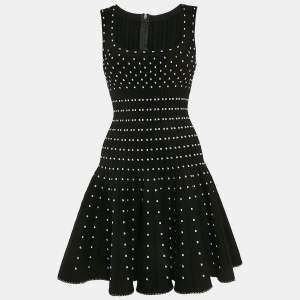 Alaia Black Lurex Dotted Knit Sleeveless Flared Mini Dress M