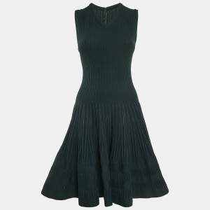 Alaia Green Textured Knit Sleeveless Flared Mini Dress with Cardigan L