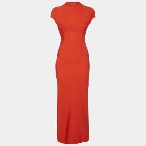 Alaia Red Jersey Sculpting Corset Maxi Dress S