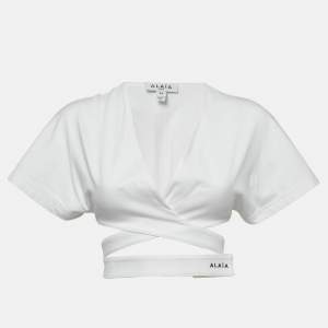 Alaia White Cotton Jersey Crossover Wrap Crop Top XS