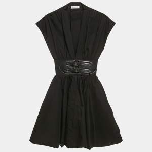 Alaia Black Poplin Leather Buckle Mini Japanese Dress XS