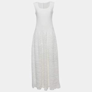 Alaia White Ruffled Stretch Knit Sleeveless Gown XL