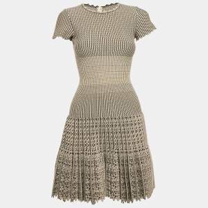 Alaia Black/Off-White Jacquard Knit Wool Pleated Mini Dress M