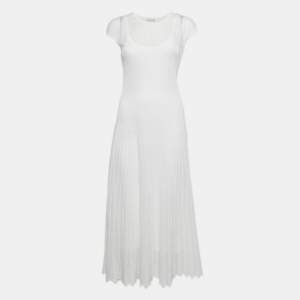 Alaia White Stretch Knit Flared Midi Dress M