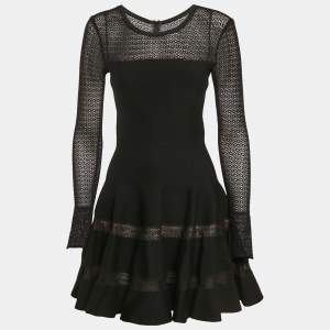 Alaia Black Wool Blend Knit Fit and Flare Mini Dress M